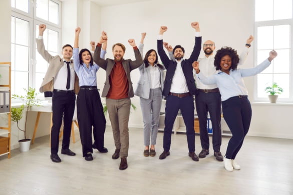 Happy business people team building